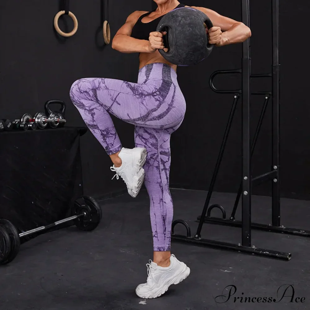 Seamless Waist Fitness Print Workout Knitted Legging - Image 3
