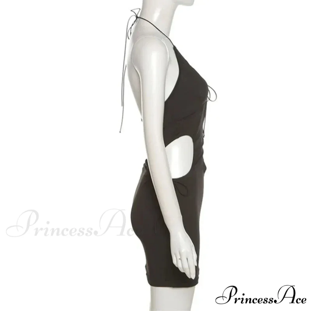 Y2K Solid Hollow Out Mini Club Night Wrap Summer Vestidos Para Mujer Elegant Cut Out Dress - Image 3