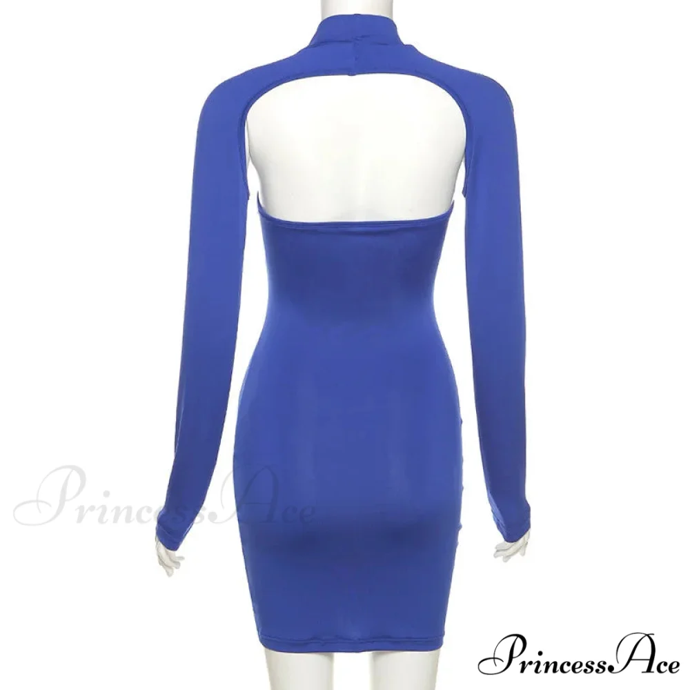 Summer Hollow Hip Skirt Solid Color Women's Long-sleeved Korean Elegant Sexy Cut Out Dress - Image 5