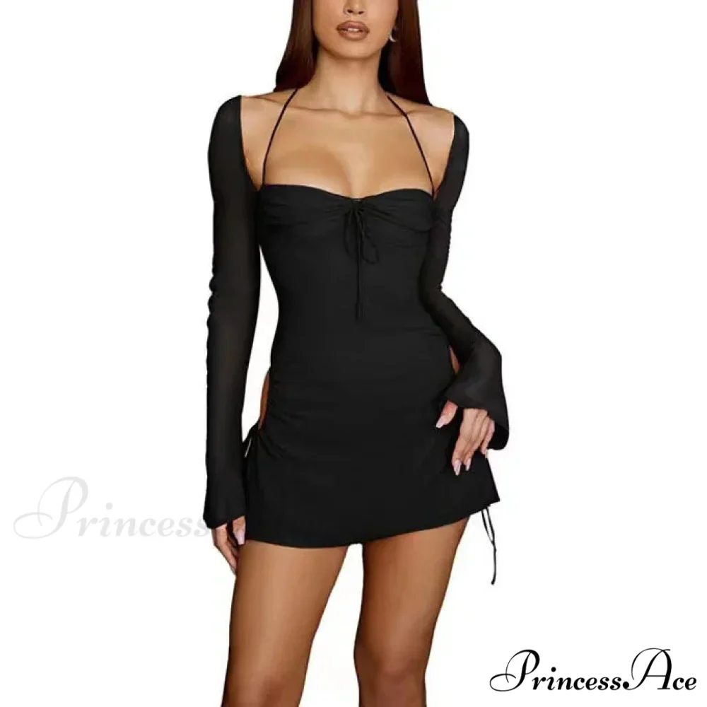 Summer Casual Long Sleeve Solid Bandage Accessory Y2K Vestidos Korean Popular Cut Out Dress - Image 6
