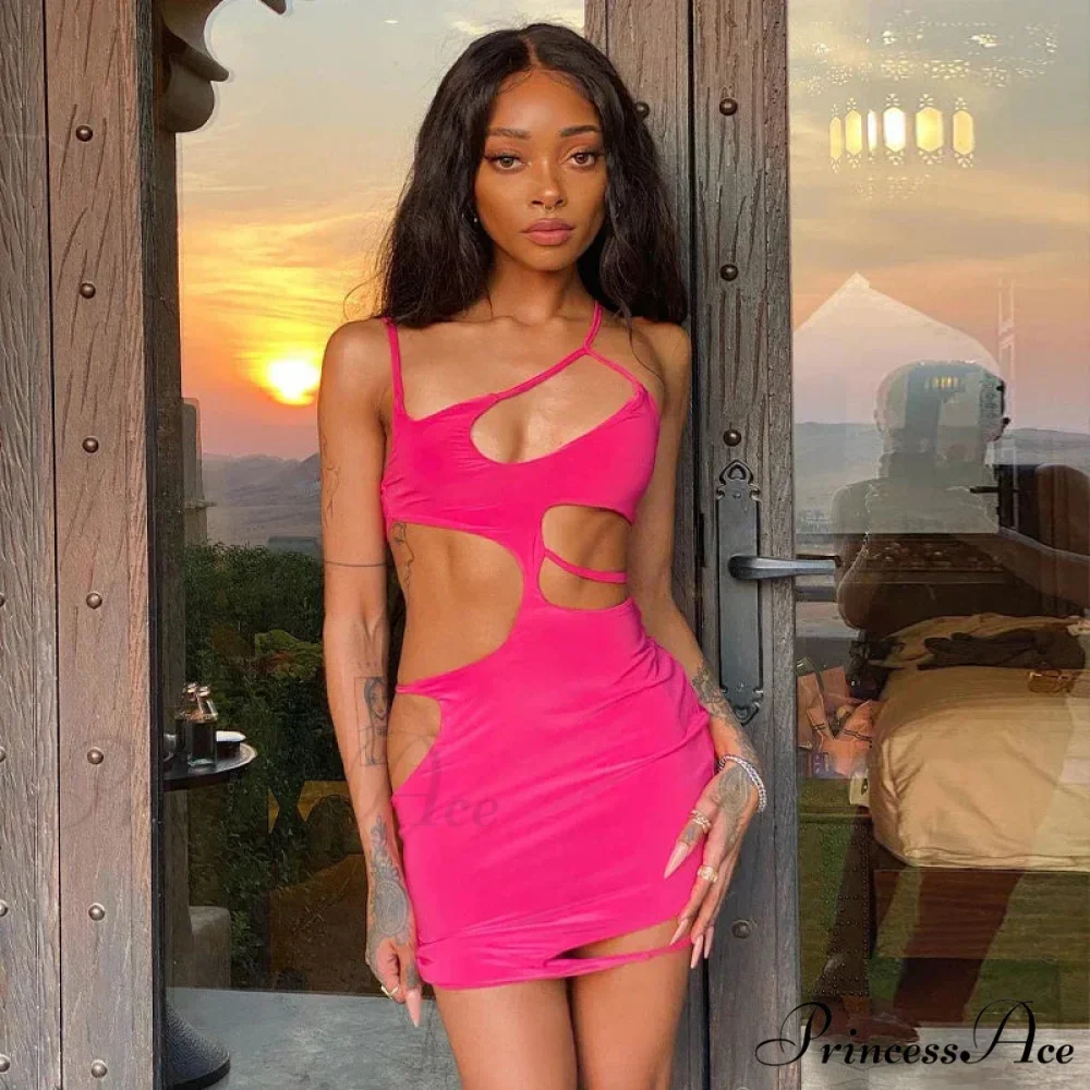 Strap Hollow Tight Solid Sexy Perforated Cut Out Dress - Image 3