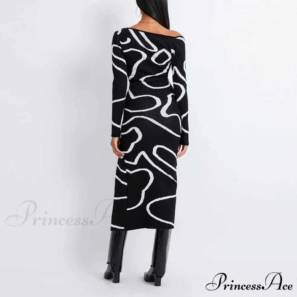 Y2k Women Off Shoulder Long Sleeve Asymmetric Bodycon Split Midi Going Out Vintage Streetwear Cut Out Dress - Image 4