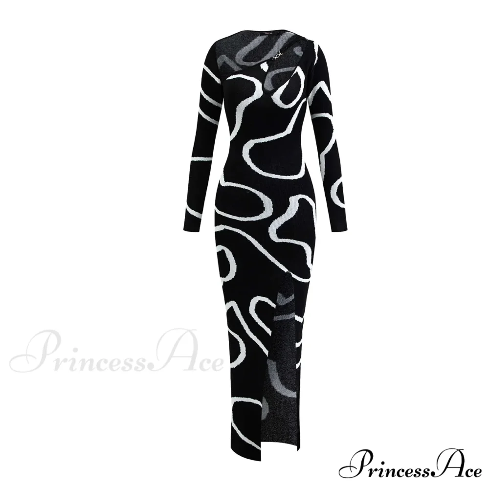 Y2k Women Off Shoulder Long Sleeve Asymmetric Bodycon Split Midi Going Out Vintage Streetwear Cut Out Dress - Image 5