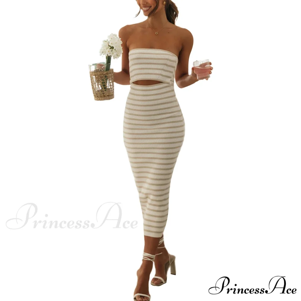 Y2k Women Rib Knit Tube Strapless Bodycon Long Summer Beach Club Bandeau Streetwear Cut Out Dress - Image 10