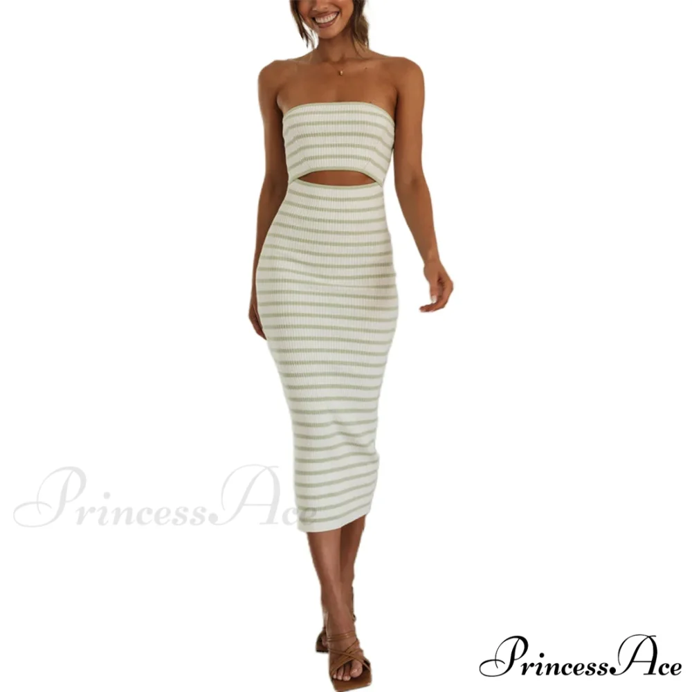 Y2k Women Rib Knit Tube Strapless Bodycon Long Summer Beach Club Bandeau Streetwear Cut Out Dress - Image 11