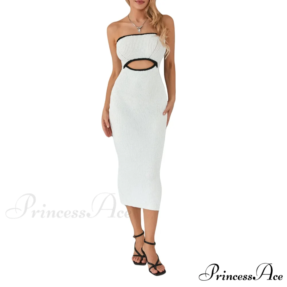 Y2k Women Rib Knit Tube Strapless Bodycon Long Summer Beach Club Bandeau Streetwear Cut Out Dress - Image 12