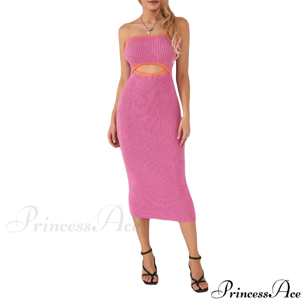 Y2k Women Rib Knit Tube Strapless Bodycon Long Summer Beach Club Bandeau Streetwear Cut Out Dress - Image 13