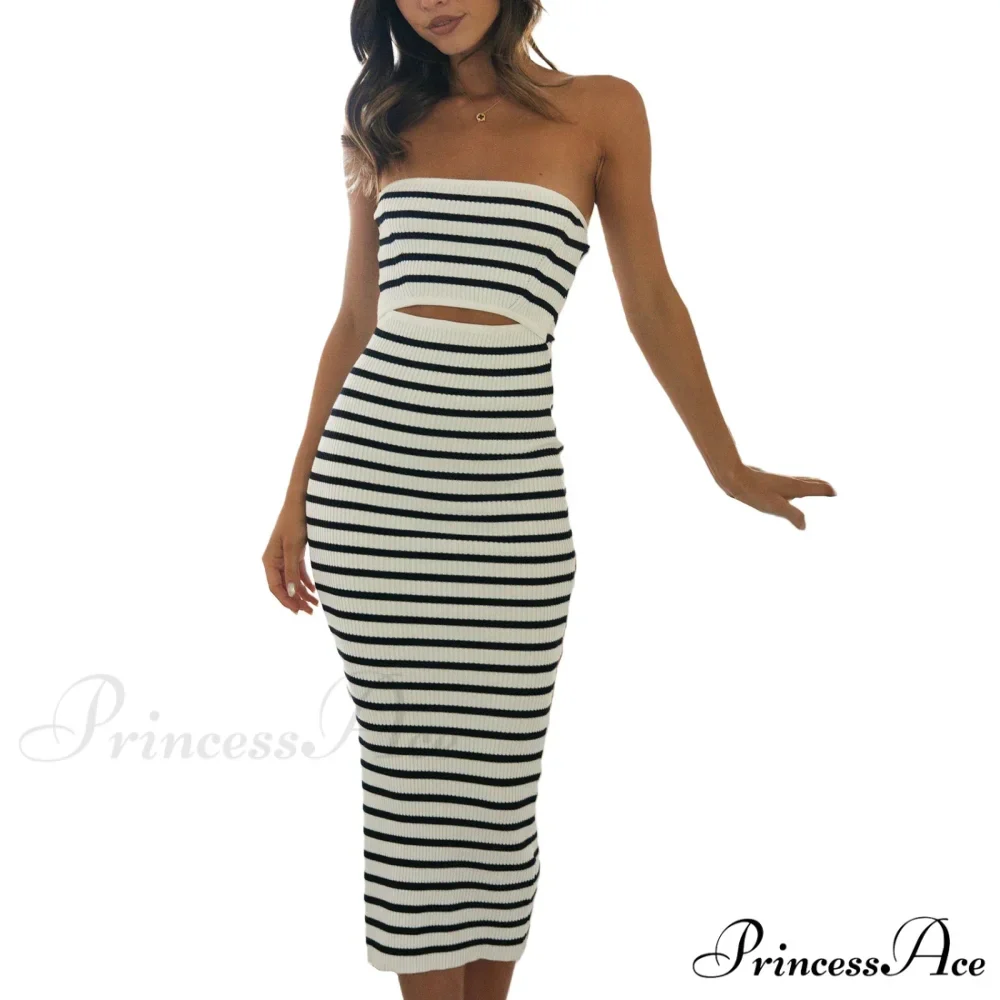 Y2k Women Rib Knit Tube Strapless Bodycon Long Summer Beach Club Bandeau Streetwear Cut Out Dress - Image 7
