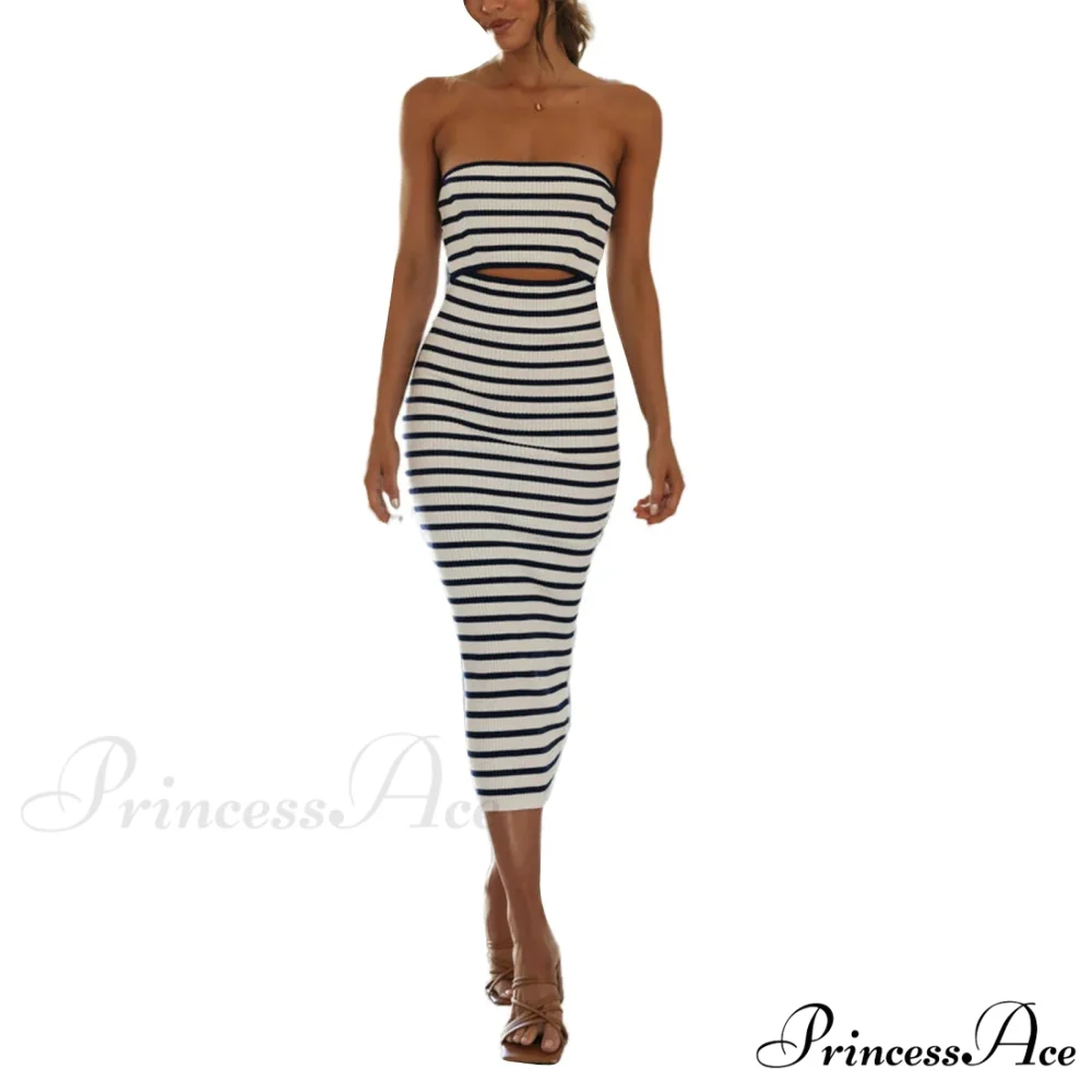 Y2k Women Rib Knit Tube Strapless Bodycon Long Summer Beach Club Bandeau Streetwear Cut Out Dress - Image 9
