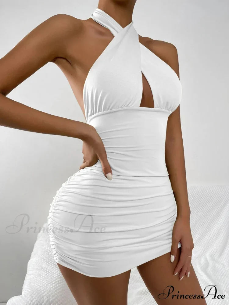 Lace Up HalterNeck Strapless Backless Sleeveless Night Club Short OutFit Hollow Out Out Dress - Image 2
