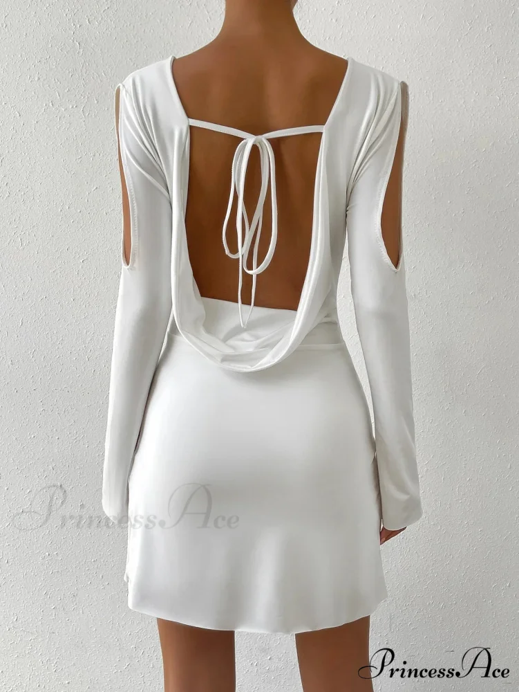 Hollow V Neck Long Sleeve Open Back Lace Up Wrapping Nightclub Cut Out Dress - Image 2