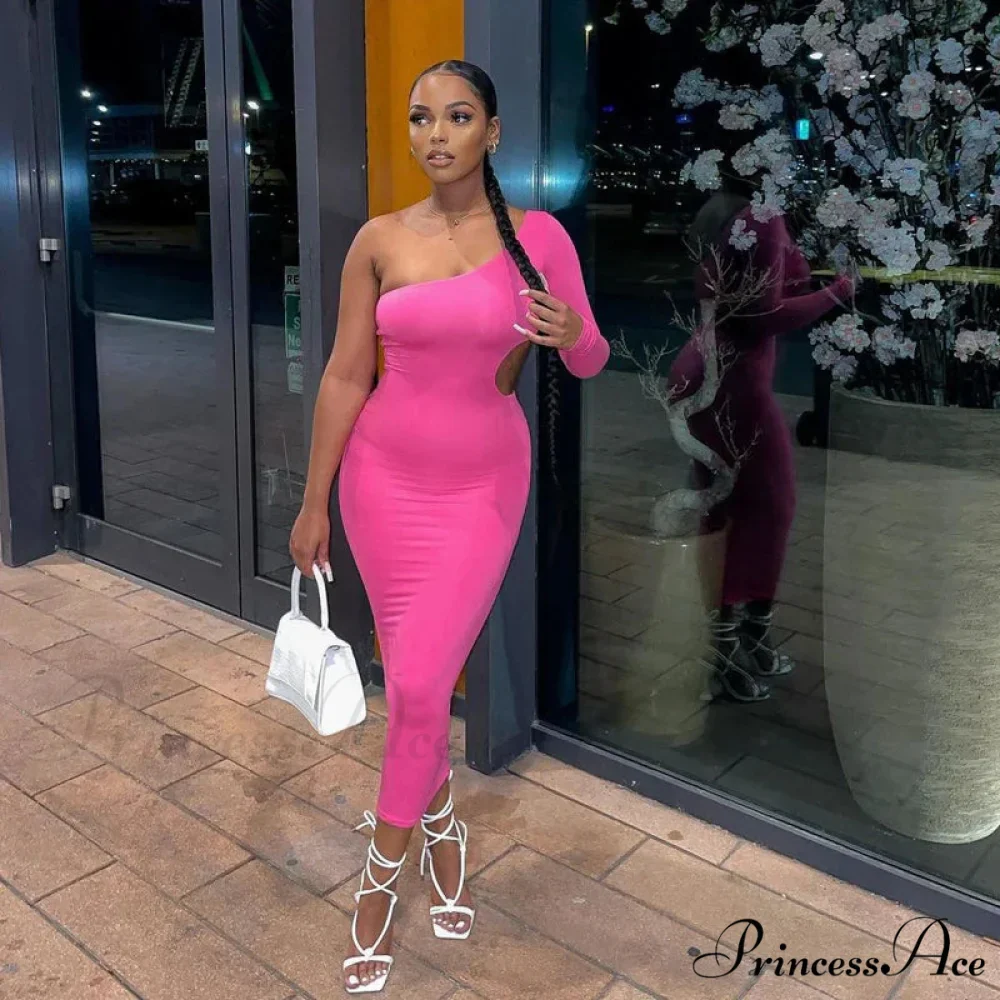 Summer in One Shoulder Hollow Out Asymmetrical Casual Bodycon Evening Elegant Woman Cut Out Dress - Image 2