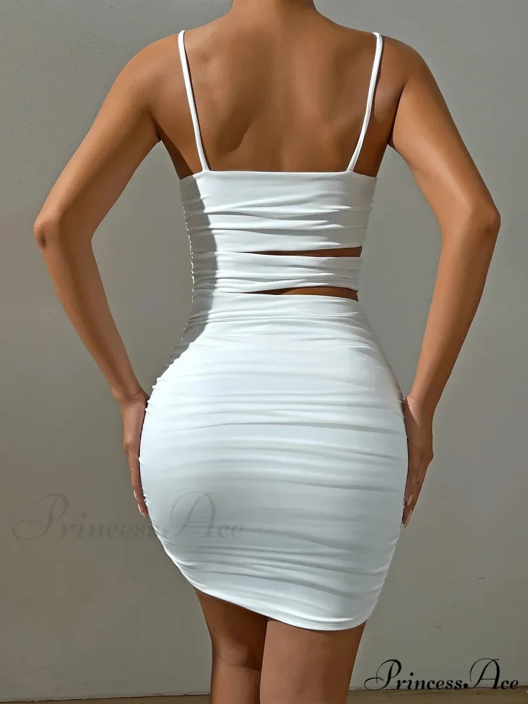 Spaghetti Strap White Backless Evening OutFit Nightclub Vestidos Cut Out Dress - Image 2