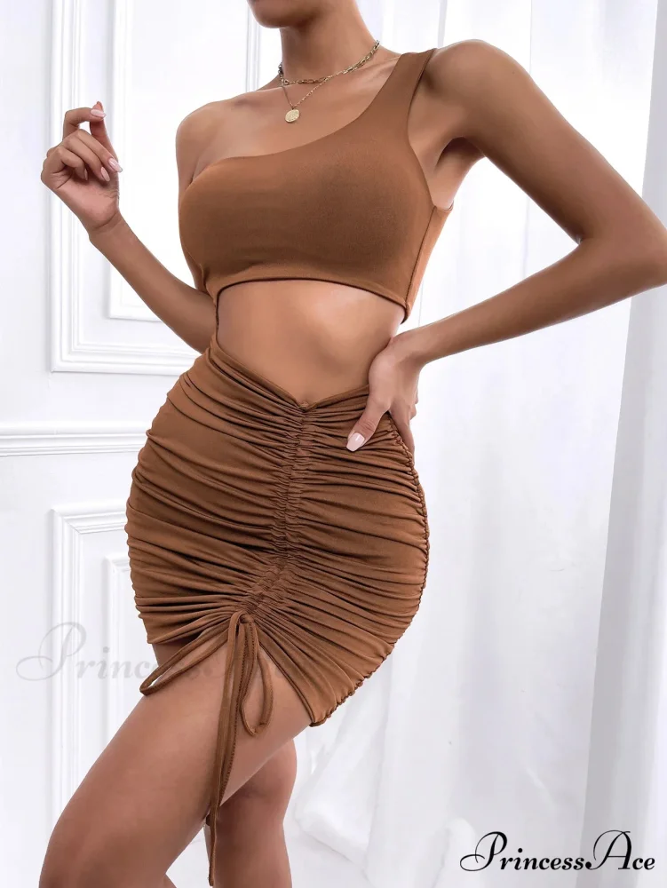 Women One Shoulder Mini Backless Hollow Out Pleated Cut Out Dress - Image 6