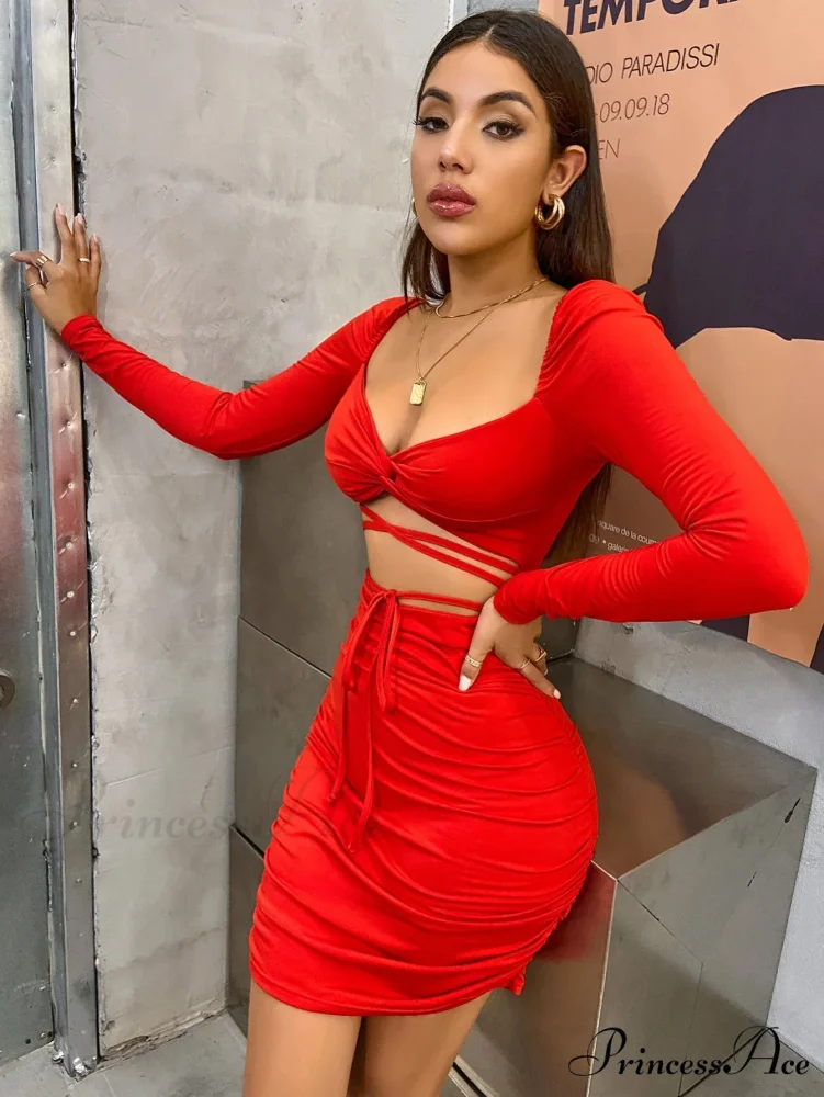 Long Sleeve V-Neck Mini Solid Color Backless Evening Ladies Fashion 2024 Cut Out Dress - Image 6