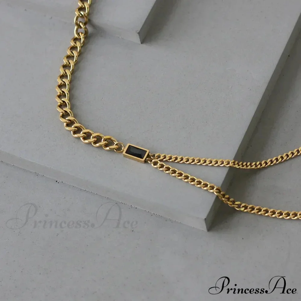 Zircon Double Chain Necklace - Image 3