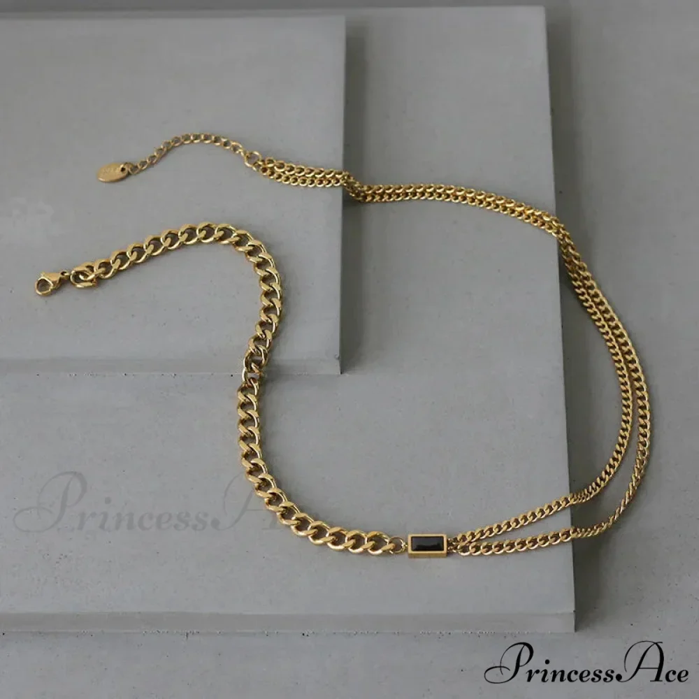 Zircon Double Chain Necklace - Image 5