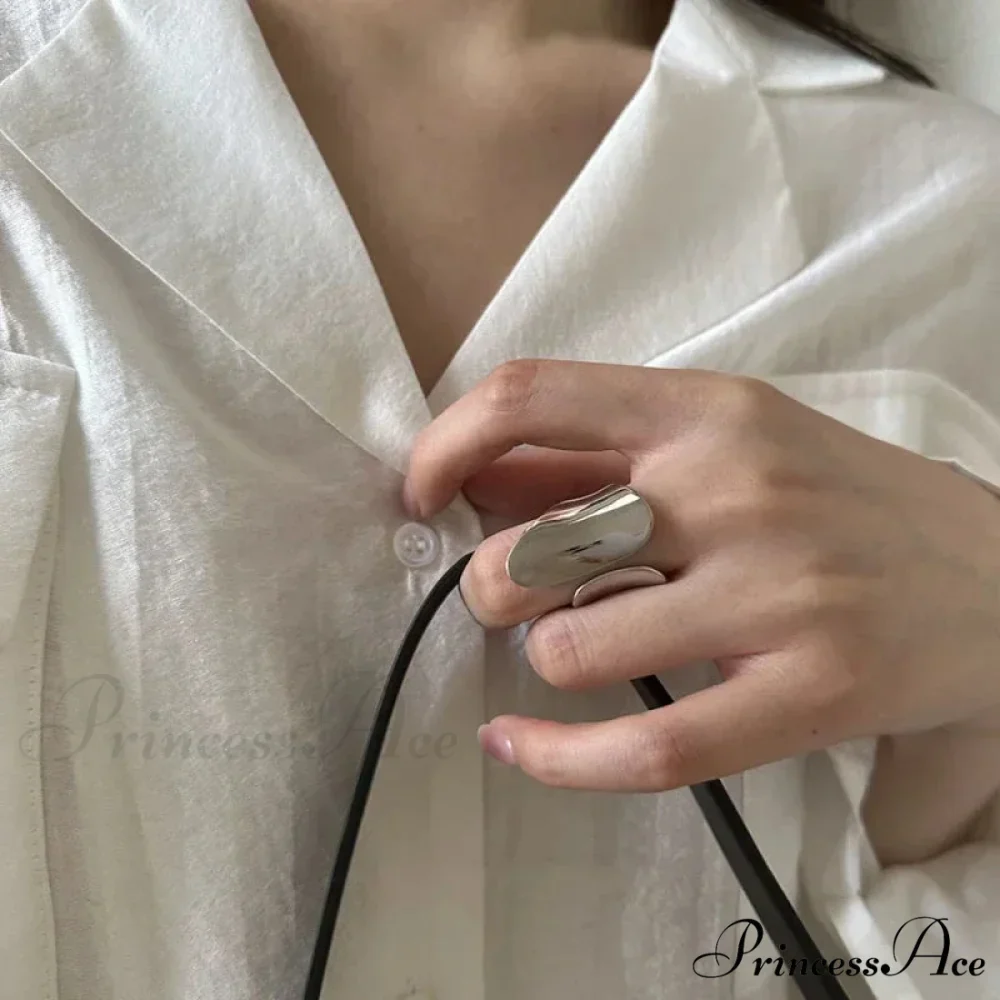 Minimalist Silver Cuff Creative Smooth Ring - Image 4