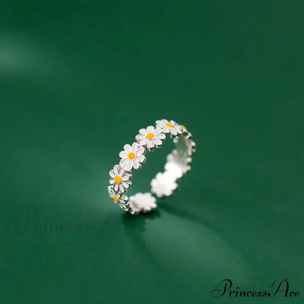 Small White Daisy Opening Adjustable Ring - Image 5