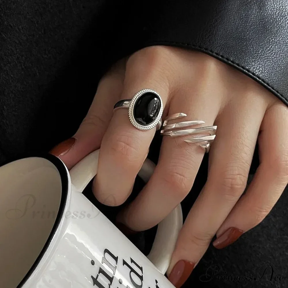 Sterling Geometric Black Rings Adjustable Couple Necklace - Image 2