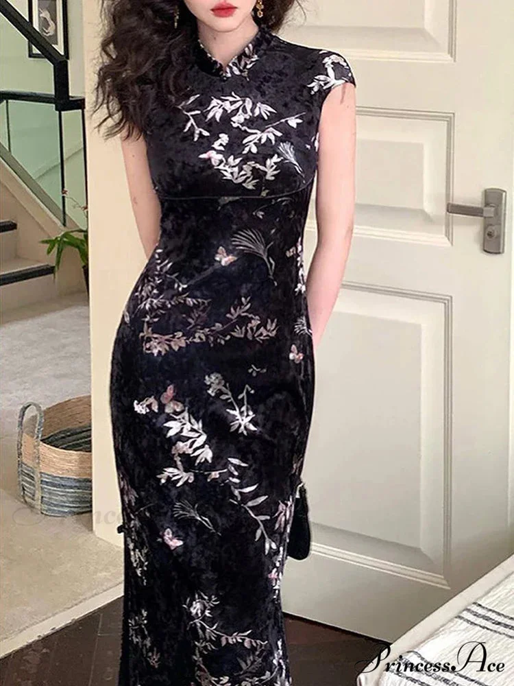 Retro Summer Fashion Print Hollow Out Split Casual Club Elegant Party Floral Dress - Image 2