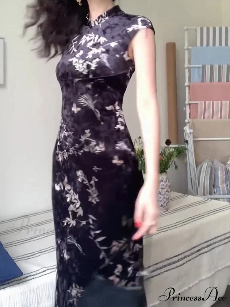 Retro Summer Fashion Print Hollow Out Split Casual Club Elegant Party Floral Dress - Image 3