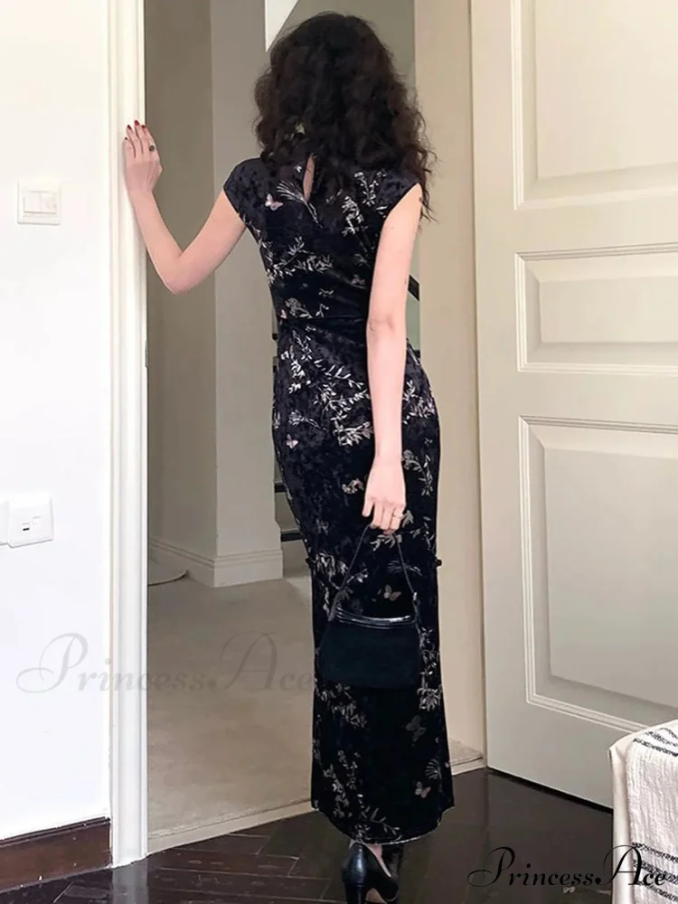 Retro Summer Fashion Print Hollow Out Split Casual Club Elegant Party Floral Dress - Image 5