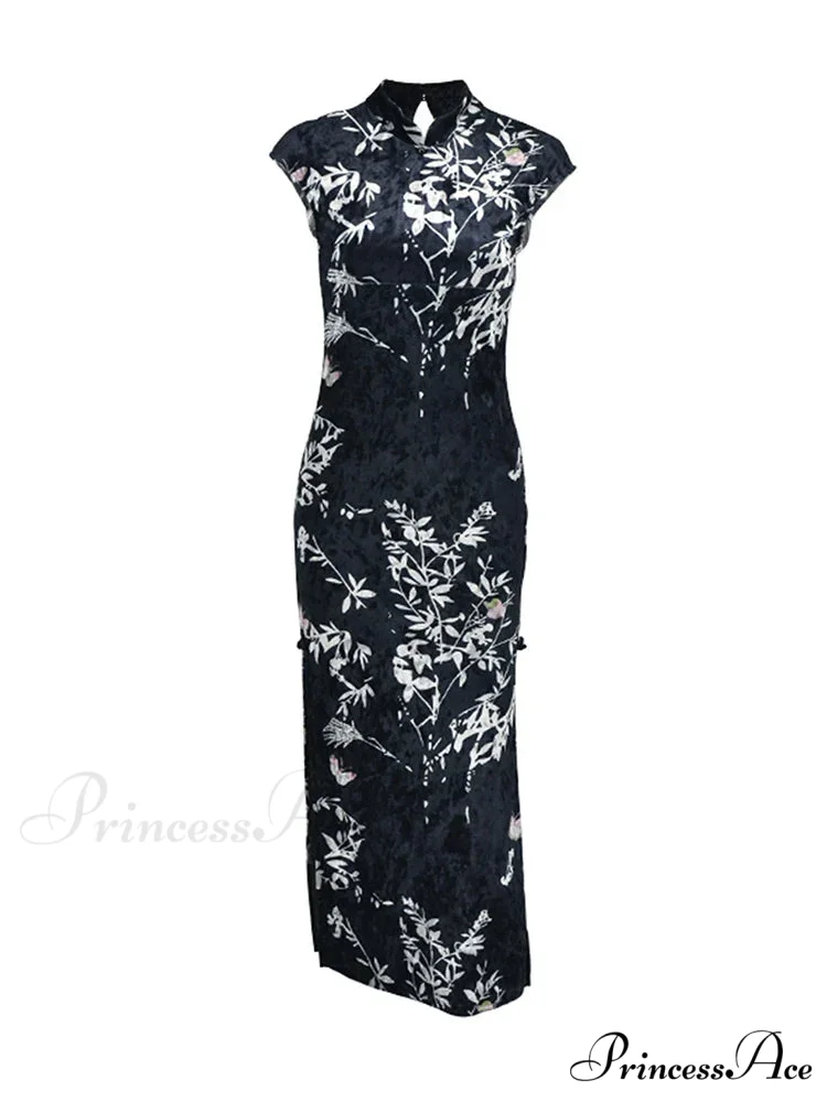 Retro Summer Fashion Print Hollow Out Split Casual Club Elegant Party Floral Dress - Image 6