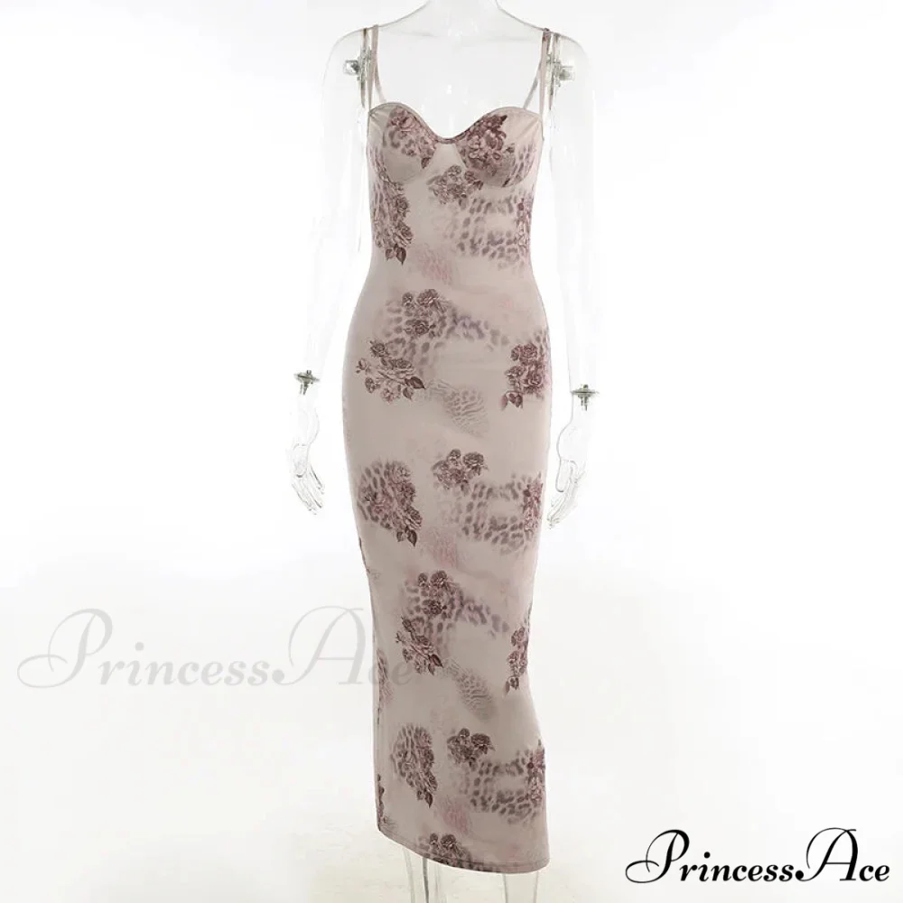 Printed Spaghetti Strap Sleeveless V-neck Backless Bodvcon Summer Lady Party SlimFloral Dress - Image 7