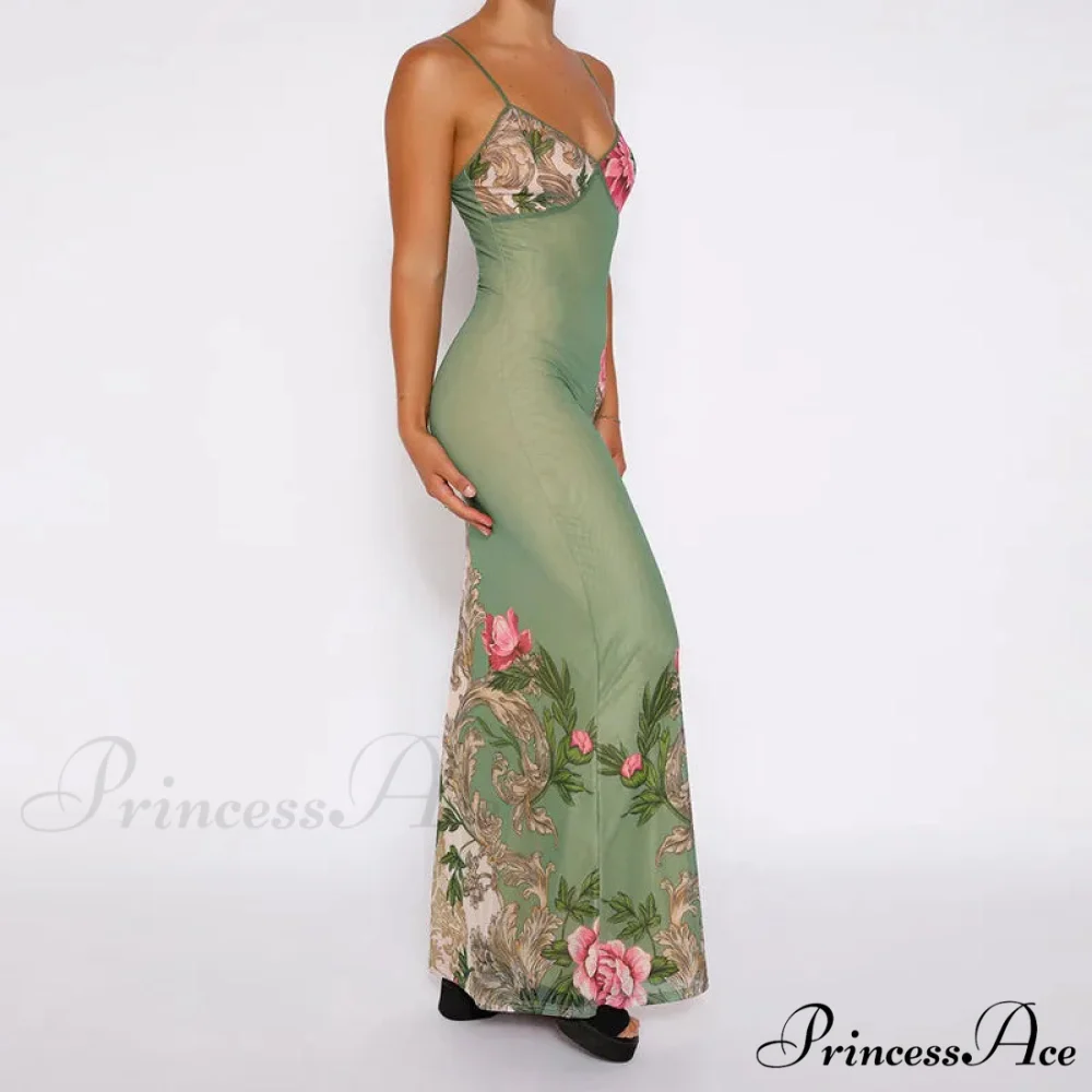 Sleeveless Print Fashion Vneck SlimLong Summer Beach Party Club Robe Floral Dress - Image 4