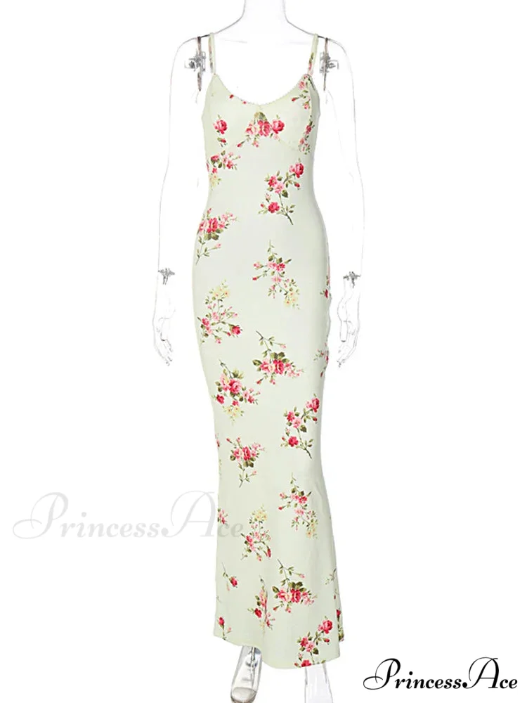 Dulzura Print Strap Midi Bodycon Party Clothes Summer Long Y2K Evening Holiday Floral Dress - Image 6