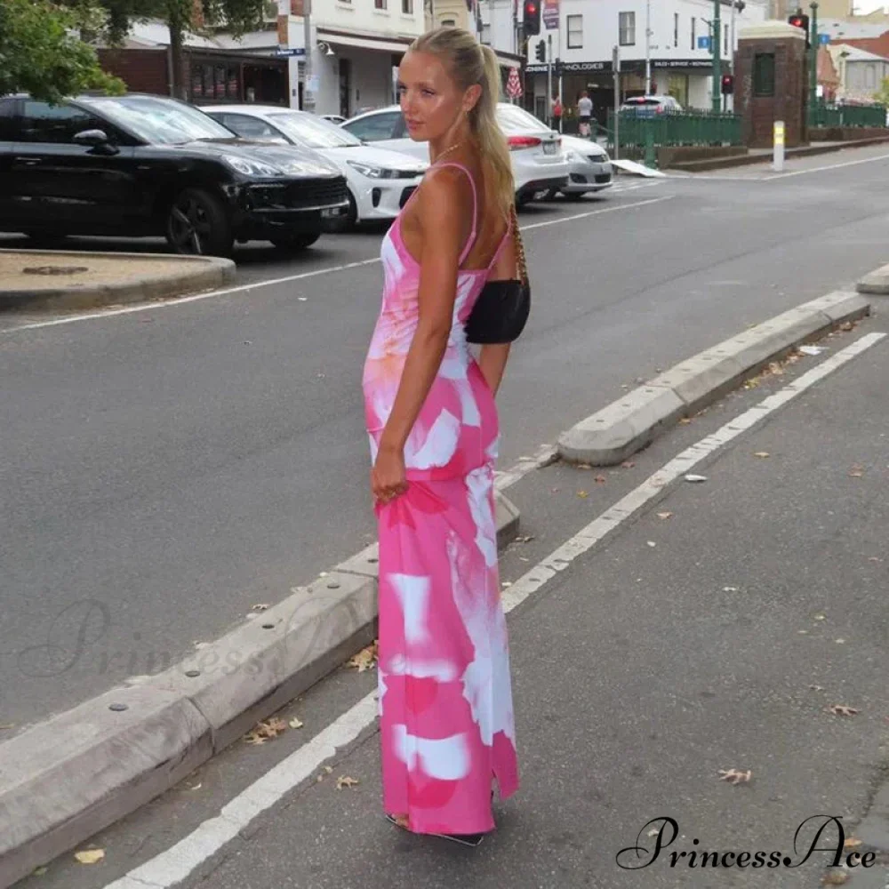 Tie-dye Print Suspender Backless Sling Long SlimBodayxon Beach Holiday Floral Dress - Image 2