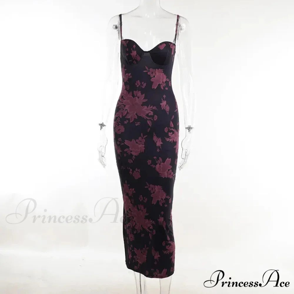 Spaghetti Strap Print Prom Mesh Wedding Guest Evening Party Floral Dress - Image 3