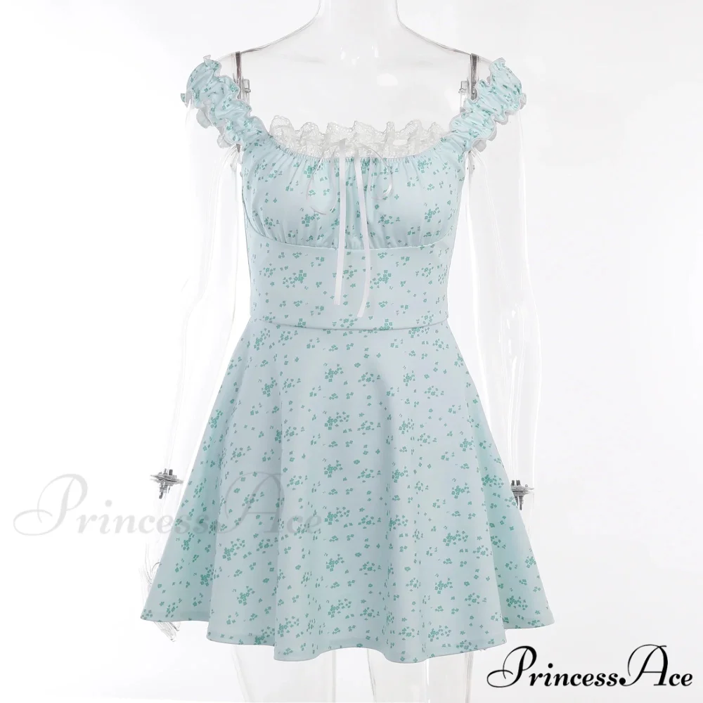Coquette Y2K PrintPatchwork Lace Trim Vintage Square Neck T-shirts Floral Dress - Image 3