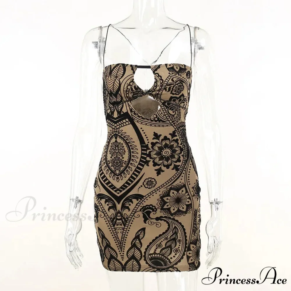 Print Backless Summer Fashion OutFits Cut Out Sleeveless Bodycon Party Floral Dress - Image 3