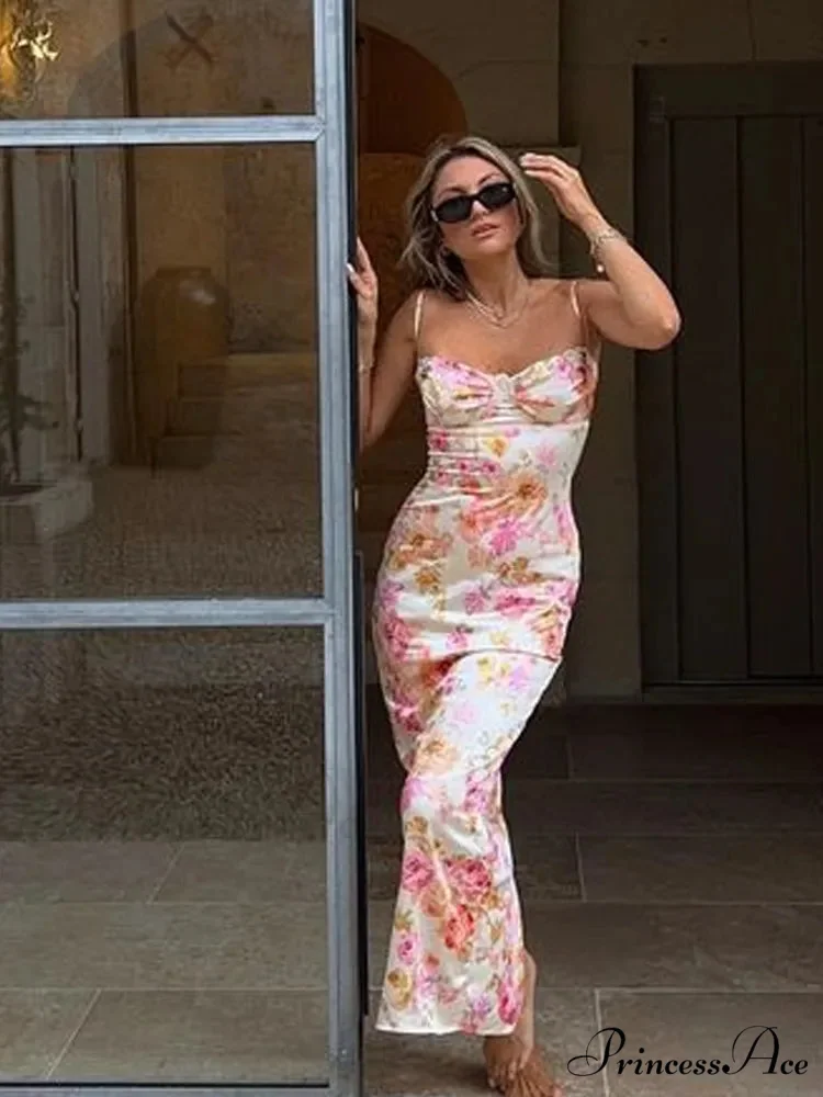 Suninheart Spaghetti Strap Print Party Wedding Guest Holiday 2024 Floral Dress - Image 3