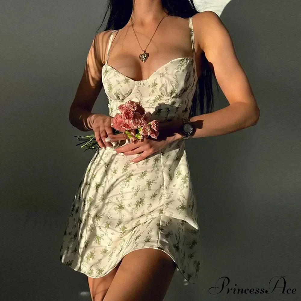 Women's Short Breasted SlimLarge Backless Sleeveless Sun Vacation Floral Dress - Image 4