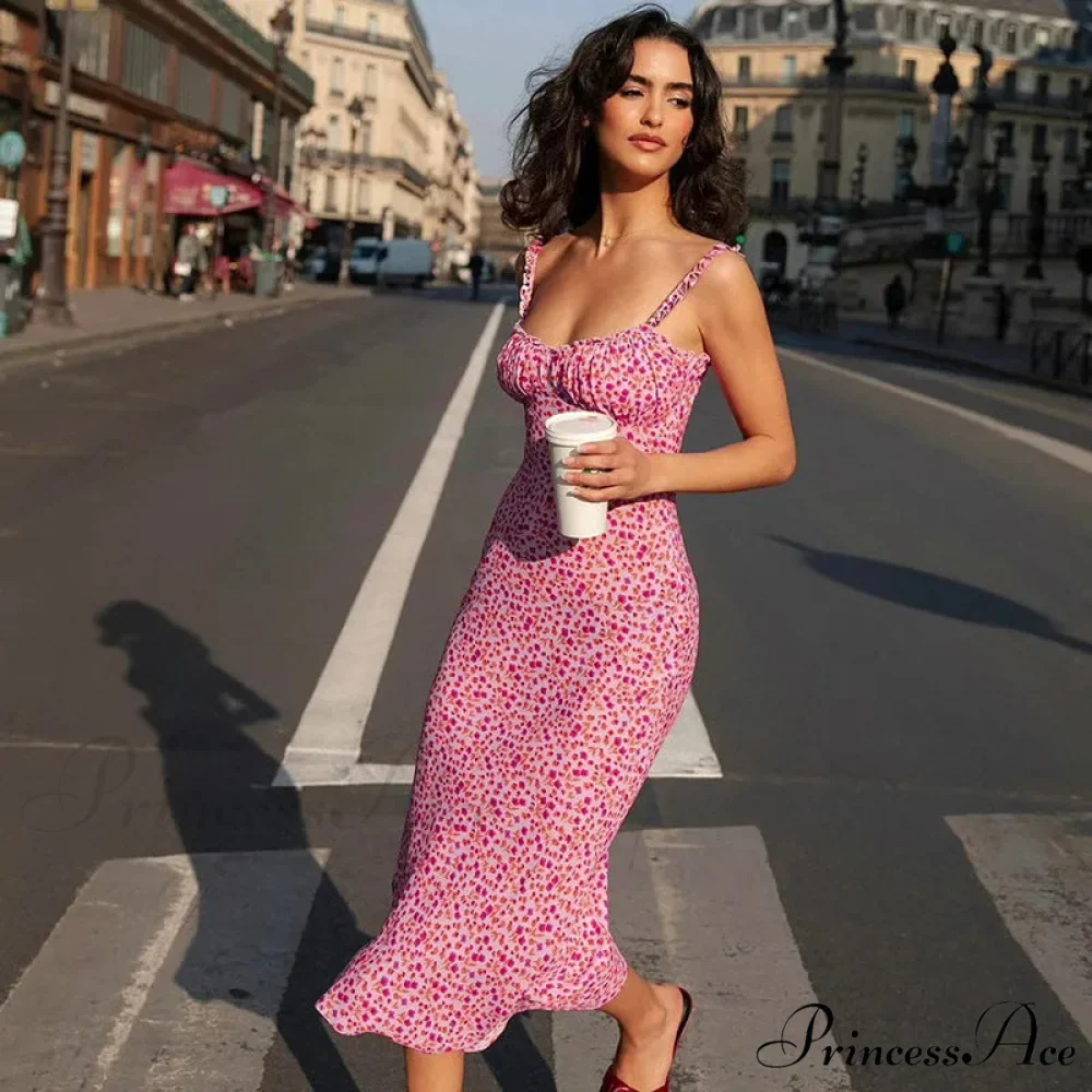 Suspender Split Mini 2024 Summer New Spaghetti Strap Floral Dress - Image 3