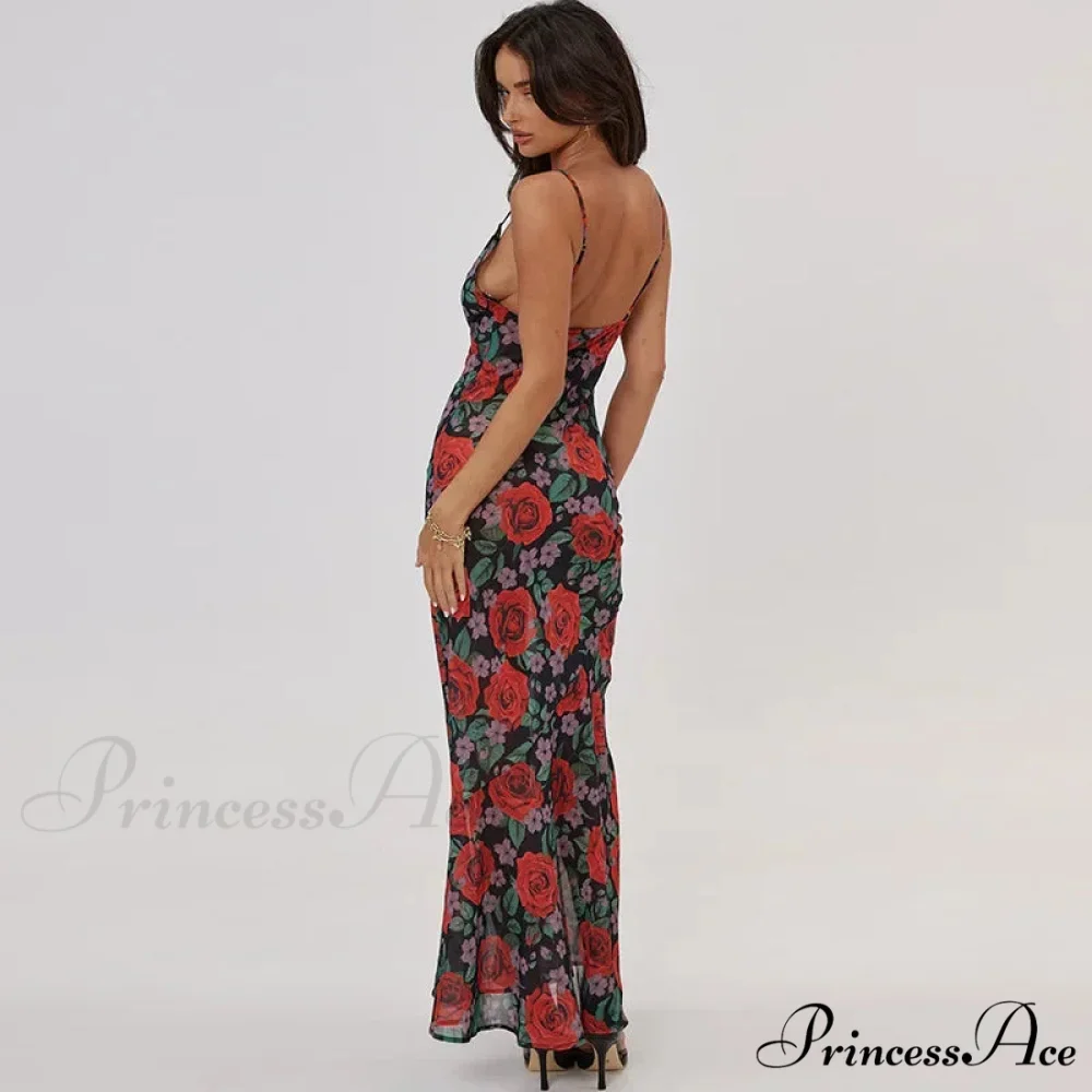 Print Sleeveless V Neck Party Club Backless Y2K Beach Sun Floral Dress - Image 3