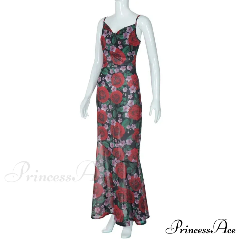 Print Sleeveless V Neck Party Club Backless Y2K Beach Sun Floral Dress - Image 5