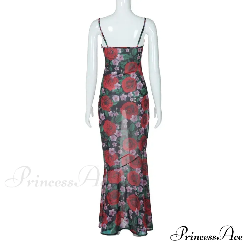 Print Sleeveless V Neck Party Club Backless Y2K Beach Sun Floral Dress - Image 6