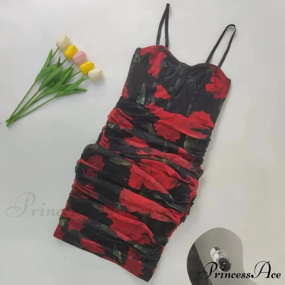 Pattern Pleated Design Bag Hip Long Halter Vestido SlimFit Floral Dress - Image 6