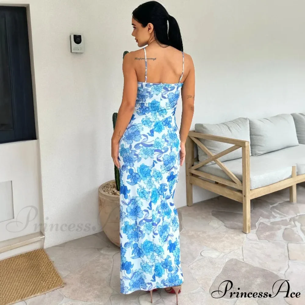 Summer Off-the-Shoulder Flanged Splicing Split Halter Sexy Costume Fashion es 2024 Floral Dress - Image 5