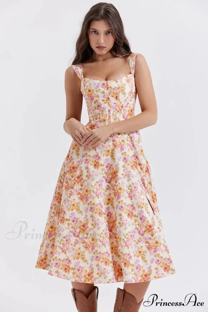 2024 Slip Spring and Summer Thin Ribbon Split Long es for Women Floral Dress - Image 5