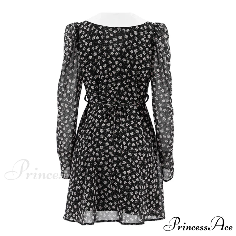2024 Spring French Puff Sleeve Women's Doll Collar Waist Long Sleeve A-Link Skirt Summer Floral Dress - Image 6