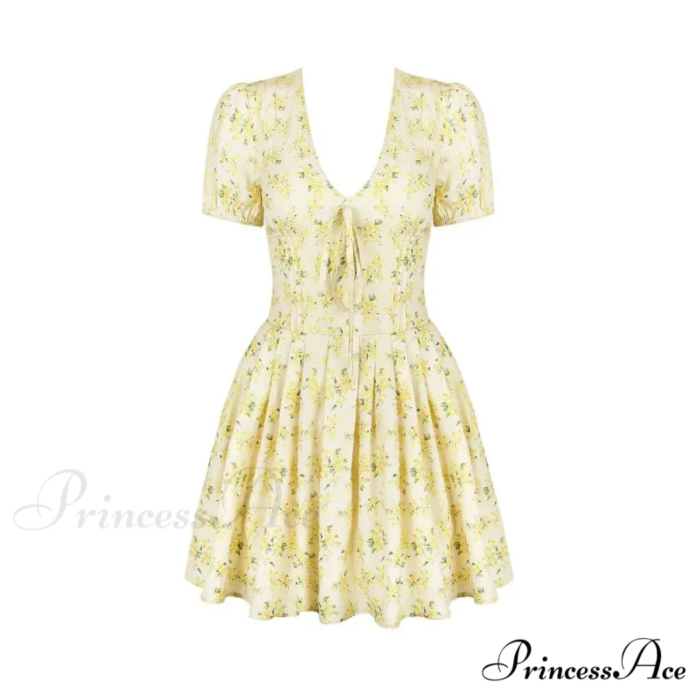 Deep V Short Sleeve Mini Women's Lined Fashion Ball Gown Club Party OutFit Summer Floral Dress - Image 4
