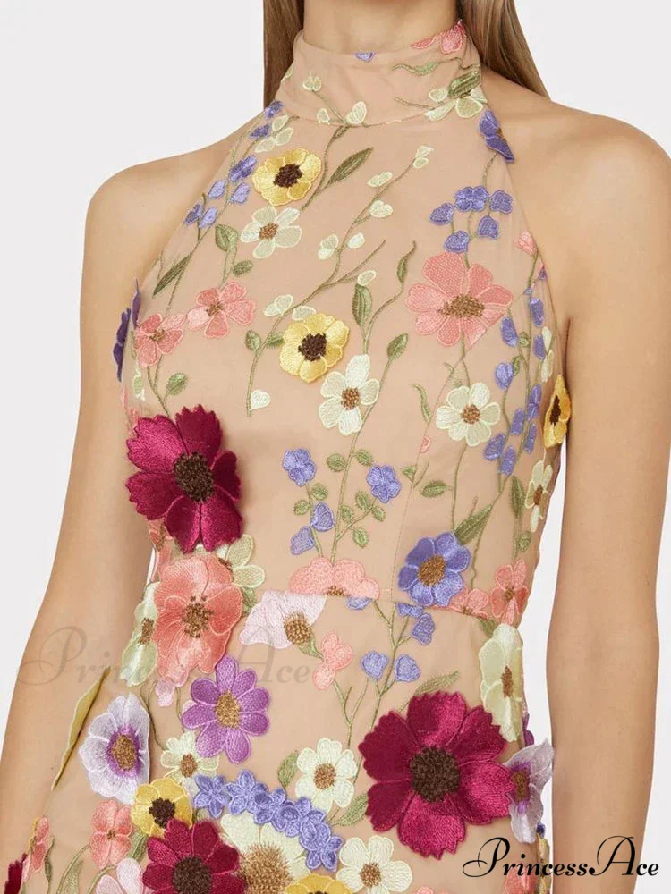 Embroidery Flower Bodycon Summer Sleeveless Backless Mini SlimVestidos De Mujer Floral Dress - Image 4