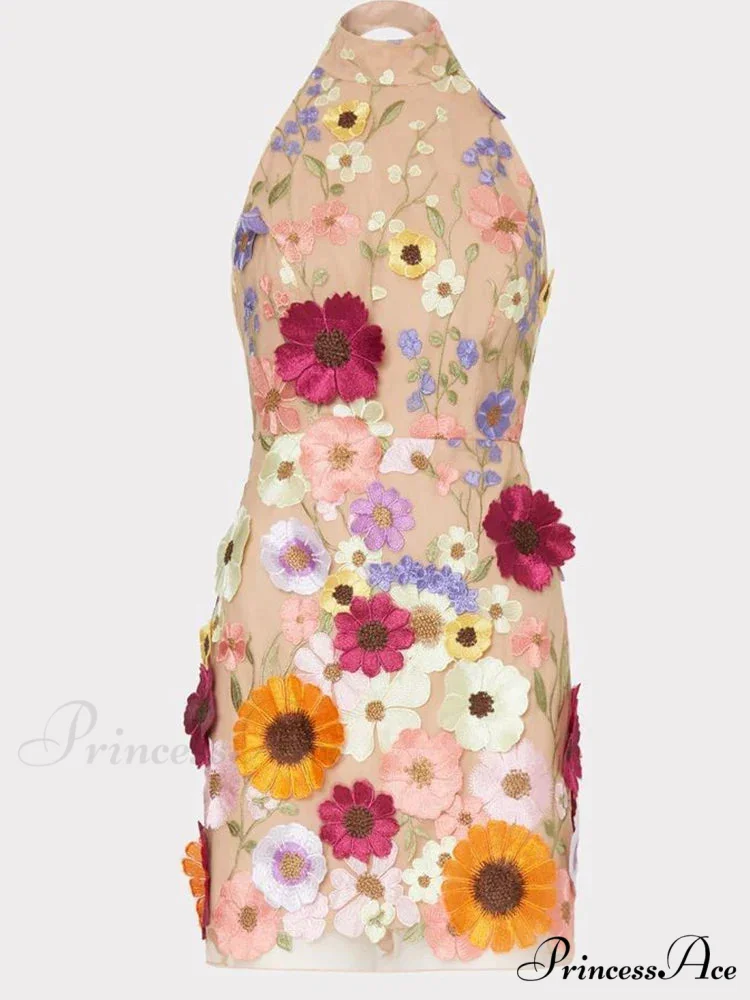 Embroidery Flower Bodycon Summer Sleeveless Backless Mini SlimVestidos De Mujer Floral Dress - Image 5