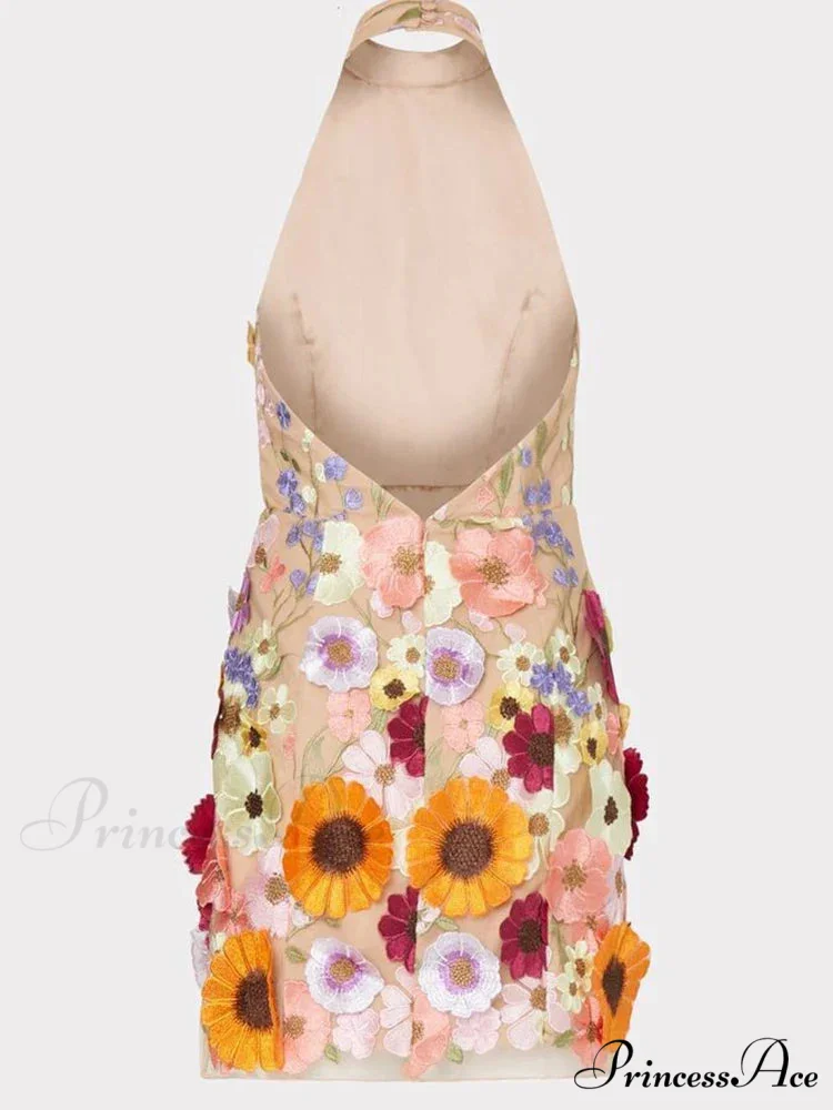 Embroidery Flower Bodycon Summer Sleeveless Backless Mini SlimVestidos De Mujer Floral Dress - Image 6