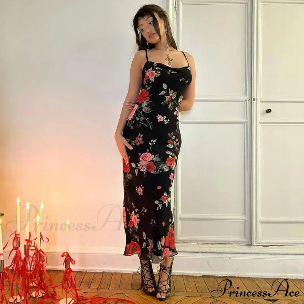 Retro Summer SlimSleeveless Backless Long es Female Party Temperament Woman Floral Dress - Image 5